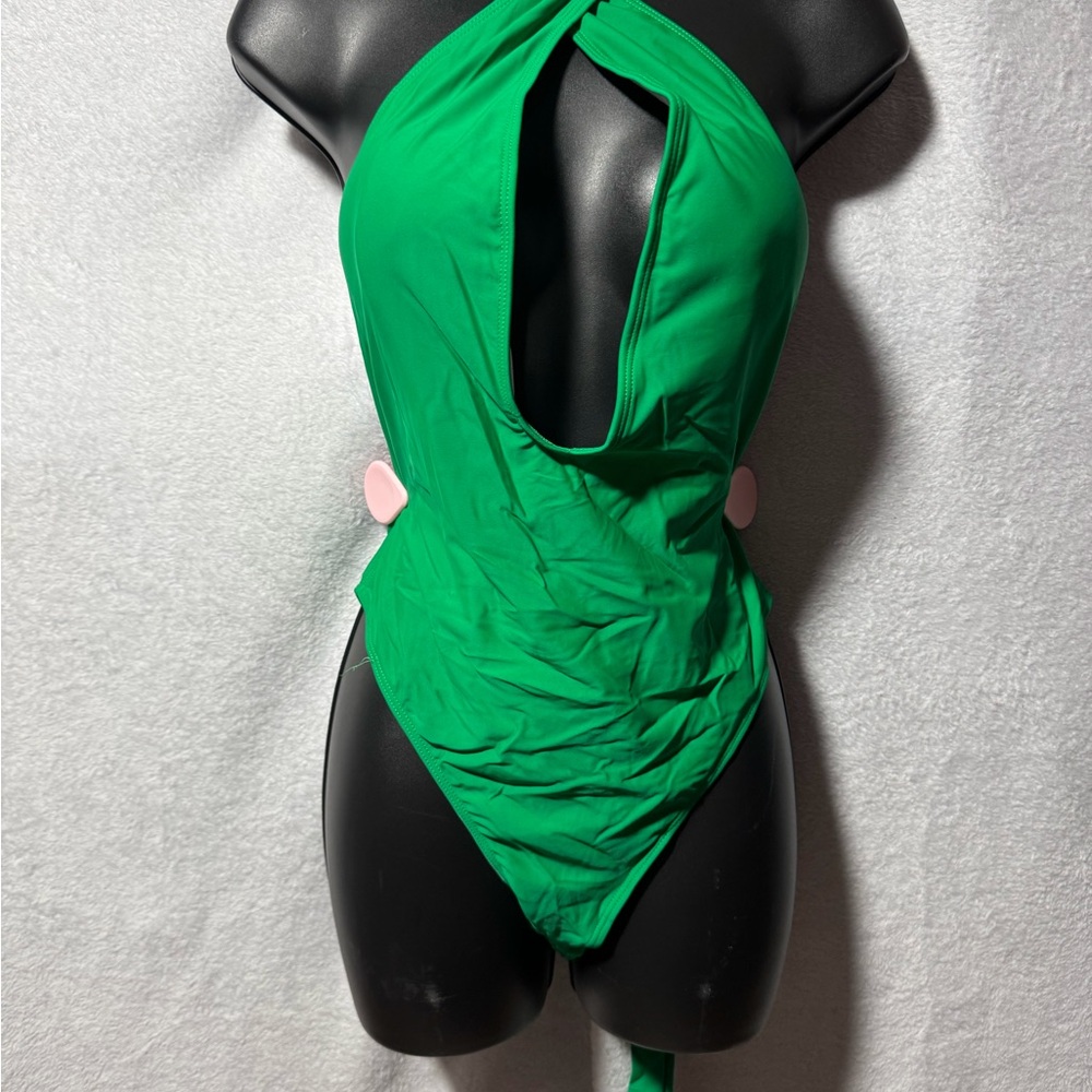 Green Twist Halter One-Piece Swimsuit